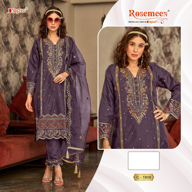 FEPIC ROSEMEEN DNO C 1808 ORGANZA EMBROIDERED WITH HEAVY HANDWORK PAKISTANI SUIT SINGLE