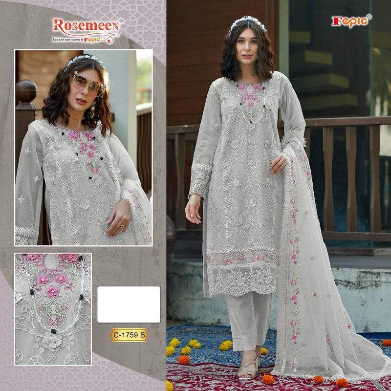 FEPIC ROSEMEEN DNO C 1759 B ORGANZA EMBROIDERED WITH HEAVY HANDWORK PAKISTANI SUIT SINGLE