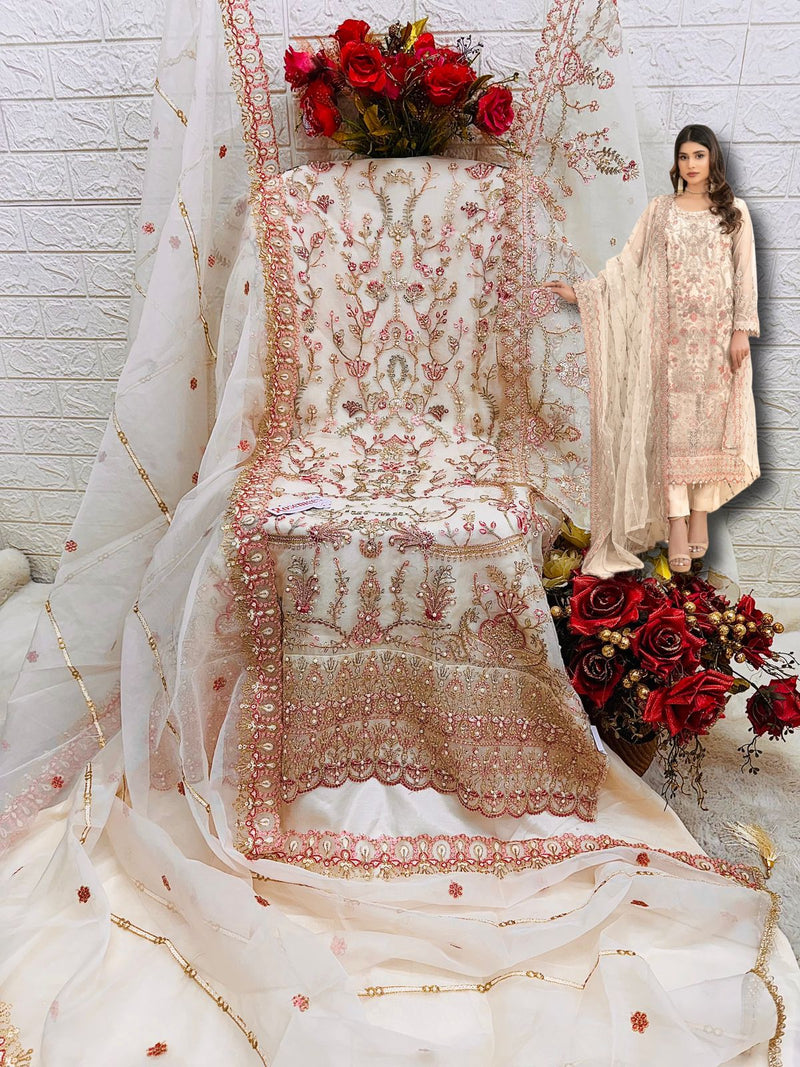 FEPIC ROSEMEEN DNO C 1802 ORGANZA EMBROIDERED WITH HEAVY HANDWORK PAKISTANI SUIT SINGLE