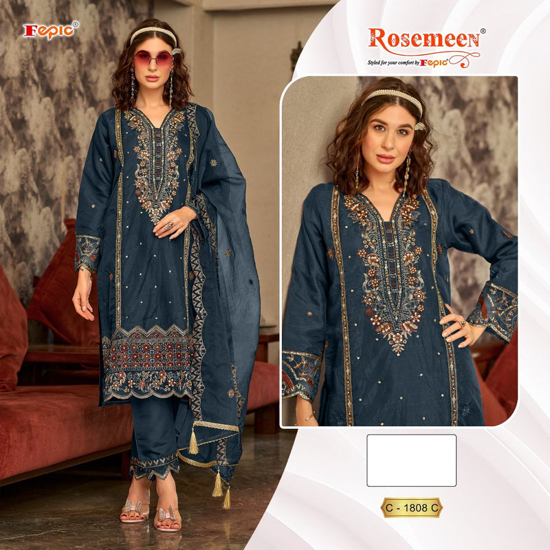 FEPIC ROSEMEEN DNO C 1808 C ORGANZA EMBROIDERED WITH HEAVY HANDWORK PAKISTANI SUIT SINGLE