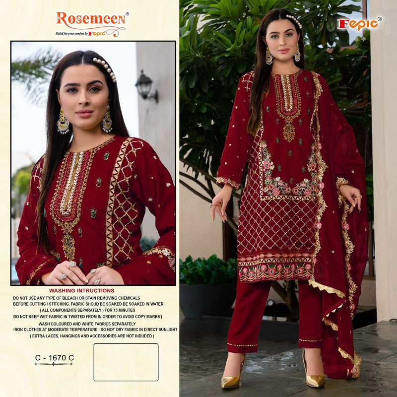 FEPIC ROSEMEEN DNO C 1670 C GEORGETTE EMBROIDERED WITH HEAVY HANDWORK PAKISTANI SUIT SINGLE