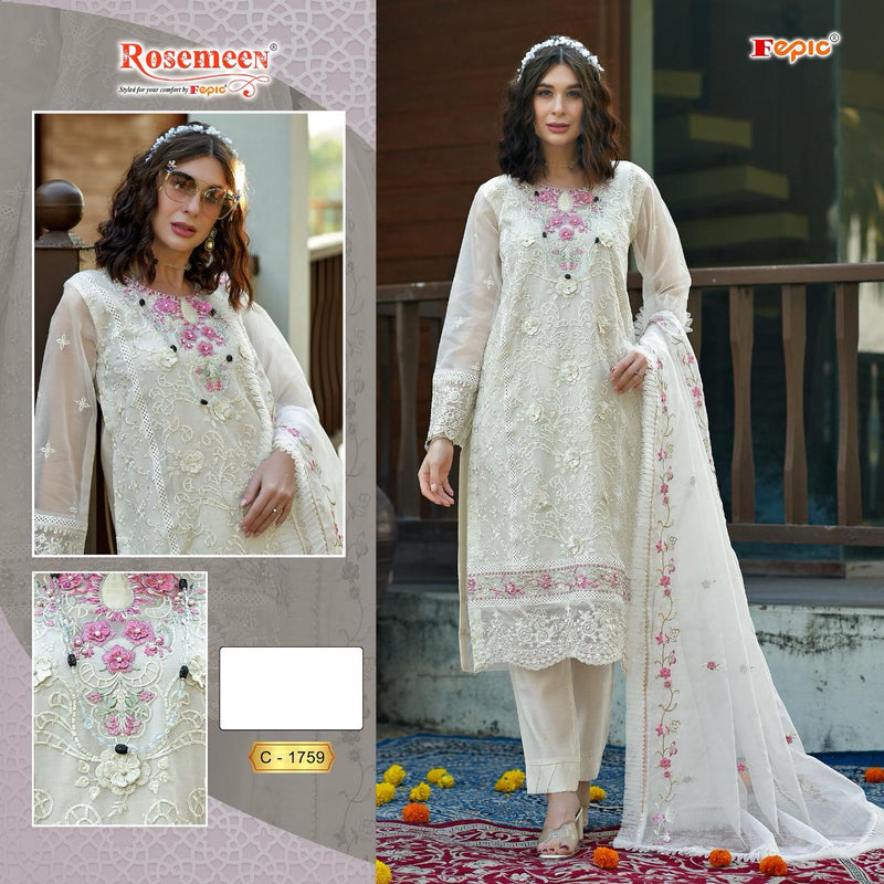 FEPIC ROSEMEEN DNO C 1759 ORGANZA EMBROIDERED WITH HEAVY HANDWORK PAKISTANI SUIT SINGLE