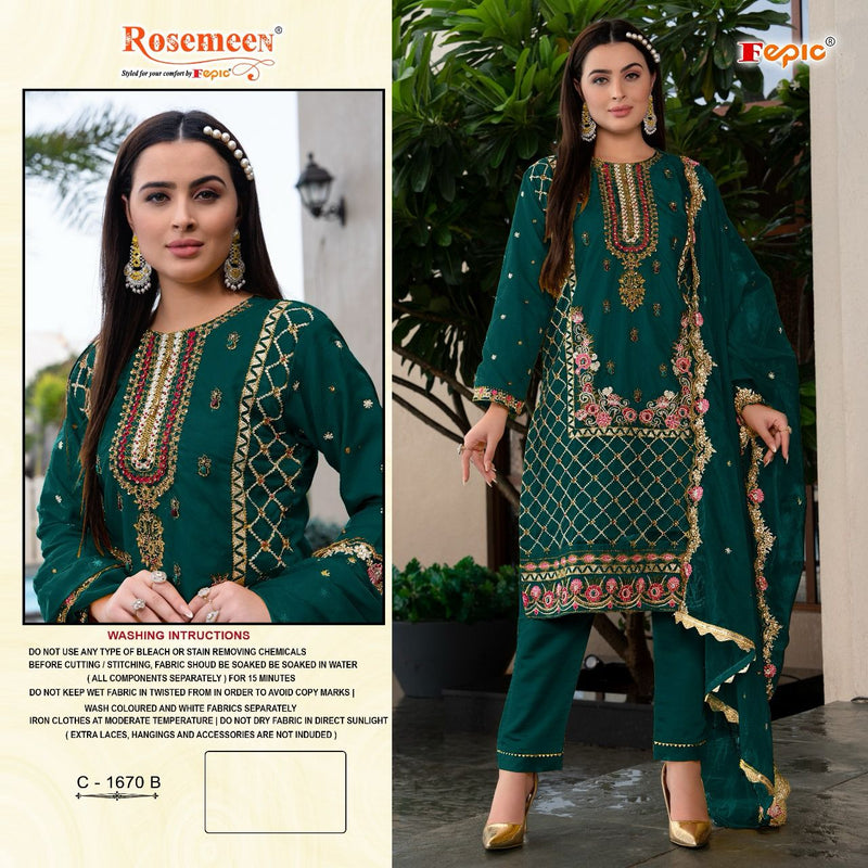 FEPIC ROSEMEEN DNO C 1670 B GEORGETTE EMBROIDERED WITH HEAVY HANDWORK PAKISTANI SUIT SINGLE