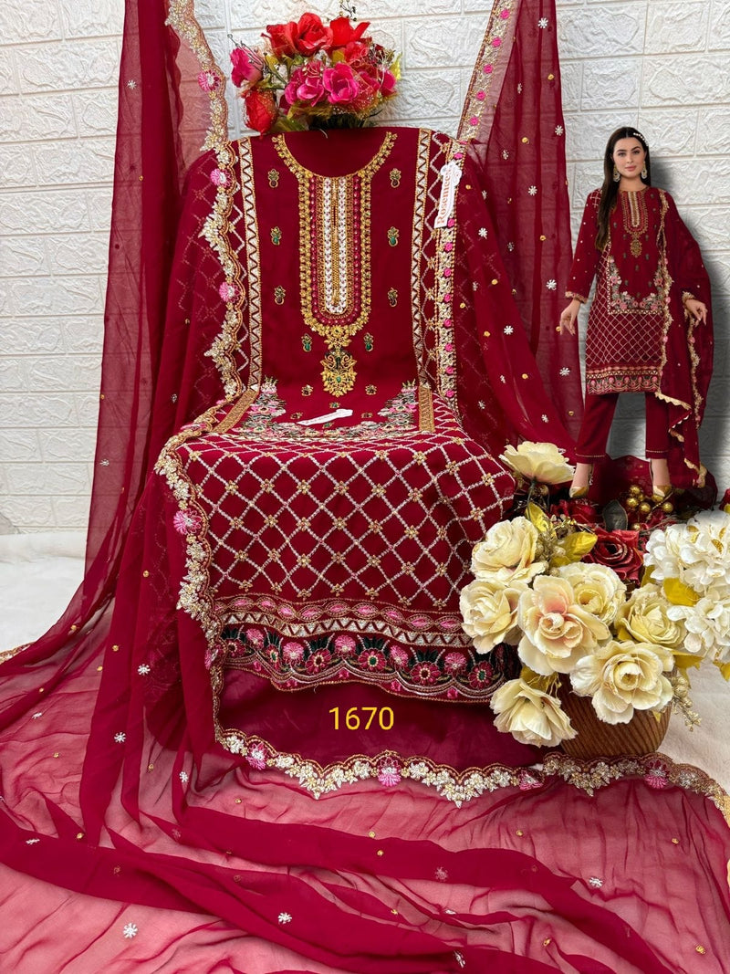 FEPIC ROSEMEEN DNO C 1670 C GEORGETTE EMBROIDERED WITH HEAVY HANDWORK PAKISTANI SUIT SINGLE