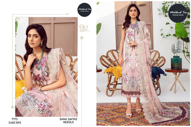 MEHBOOB M 1093  COTTON PRINTED WITH HEAVY EMBROIDERY PATCH DESIGNER PAKISTANI SUIT