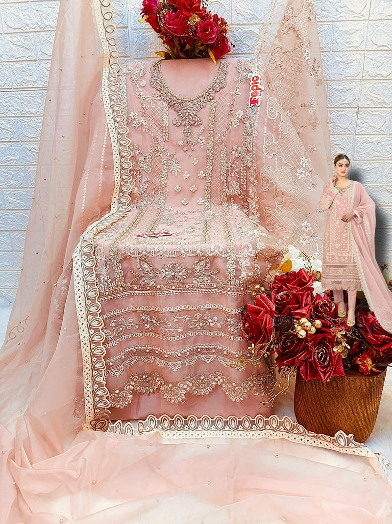 FEPIC ROSEMEEN DNO C 1593 B ORGANZA EMBROIDERED WITH HEAVY HANDWORK PAKISTANI SUIT SINGLE