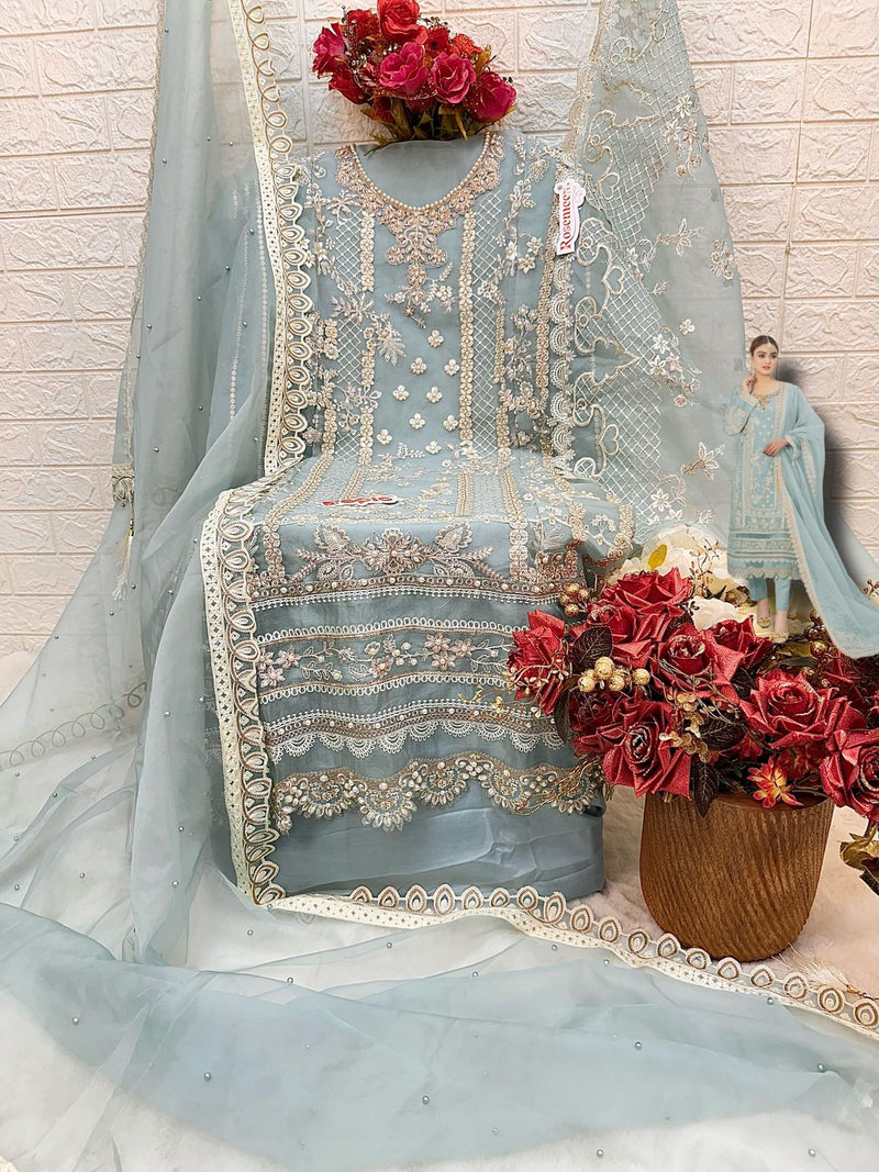 FEPIC ROSEMEEN DNO C 1593 C ORGANZA EMBROIDERED WITH HEAVY HANDWORK PAKISTANI SUIT SINGLE