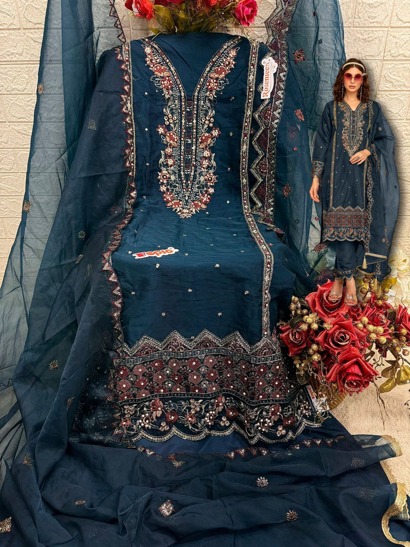 FEPIC ROSEMEEN DNO C 1808 C ORGANZA EMBROIDERED WITH HEAVY HANDWORK PAKISTANI SUIT SINGLE