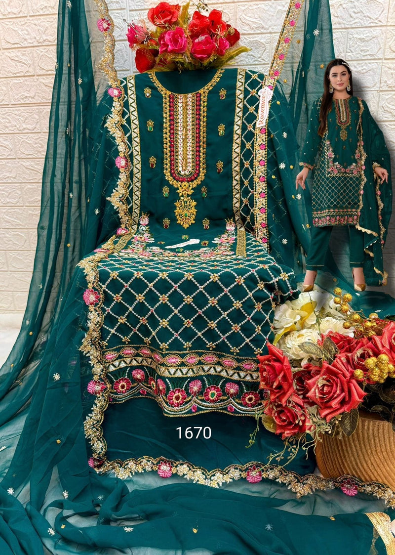 FEPIC ROSEMEEN DNO C 1670 B GEORGETTE EMBROIDERED WITH HEAVY HANDWORK PAKISTANI SUIT SINGLE