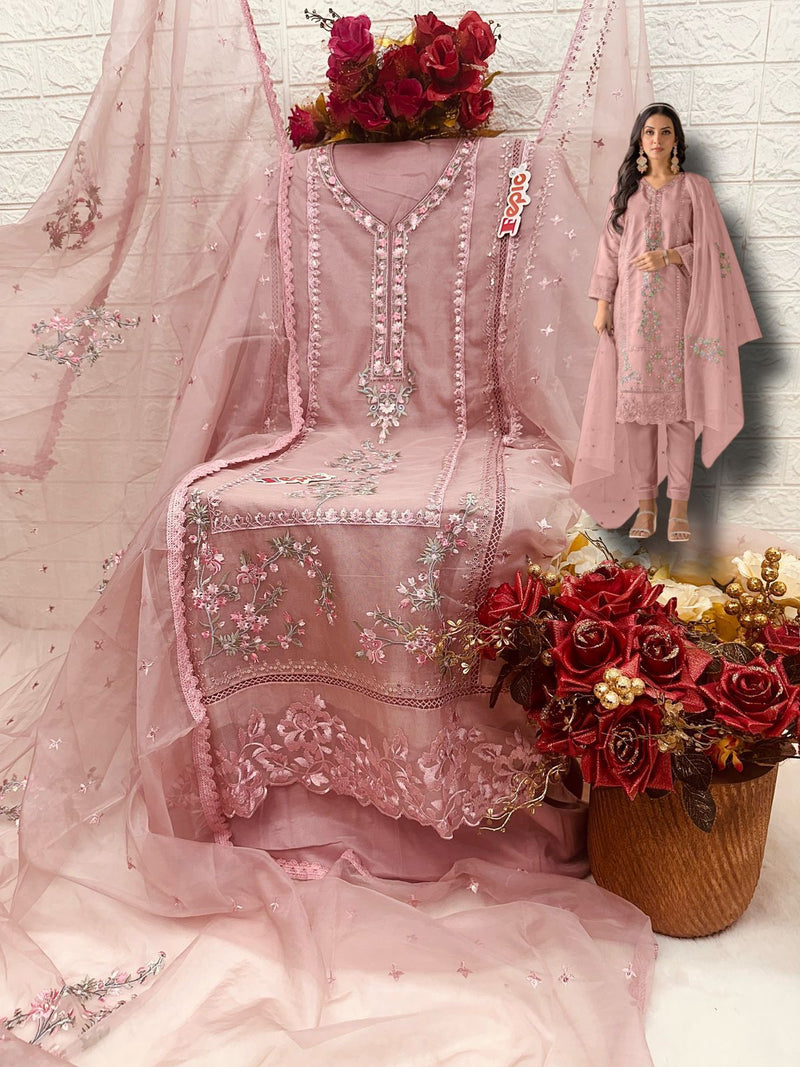 FEPIC ROSEMEEN DNO C 1605 B ORGANZA EMBROIDERED WITH HEAVY HANDWORK PAKISTANI SUIT SINGLE