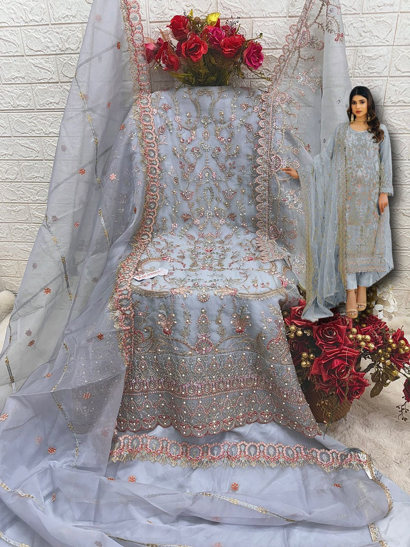 FEPIC ROSEMEEN DNO C 1802 B ORGANZA EMBROIDERED WITH HEAVY HANDWORK PAKISTANI SUIT SINGLE
