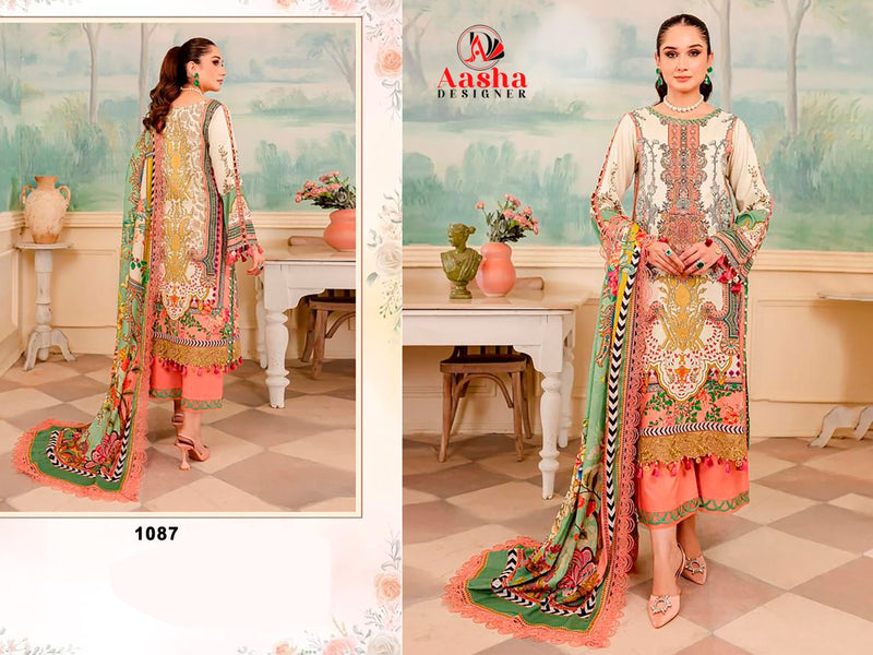 AASHA 1087 PURE COTTON PRINT WITH EMBROIDERY WORK CASUAL WEAR PAKISTANI SUIT