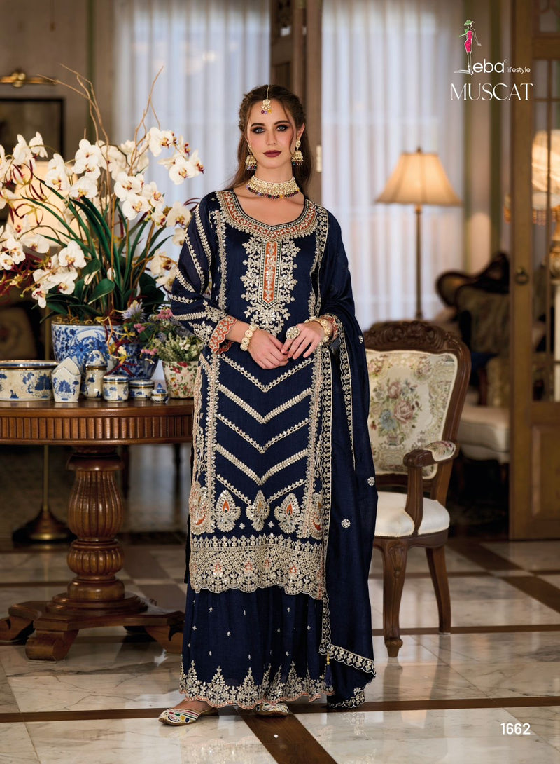 Eba Lifestyle Muscat 1662 Premium Silk Embroidery Work Partywear Readymade Suit