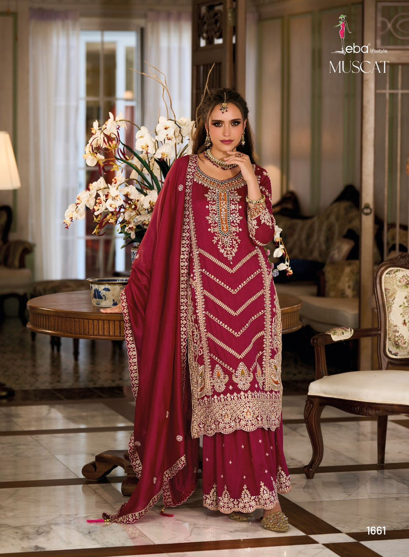 Eba Lifestyle Muscat 1661 Premium Silk Embroidery Work Partywear Readymade Suit