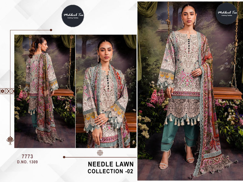 MEHBOOB TEX DNO 1309 PURE COTTON PRINT WITH EMBROIDERY PATCHED WORK PAKISTANI SUIT