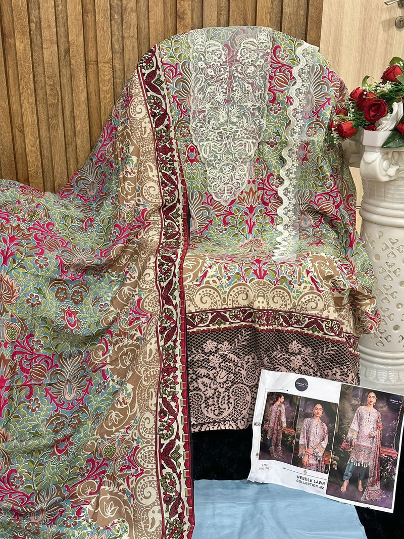 MEHBOOB TEX DNO 1309 PURE COTTON PRINT WITH EMBROIDERY PATCHED WORK PAKISTANI SUIT