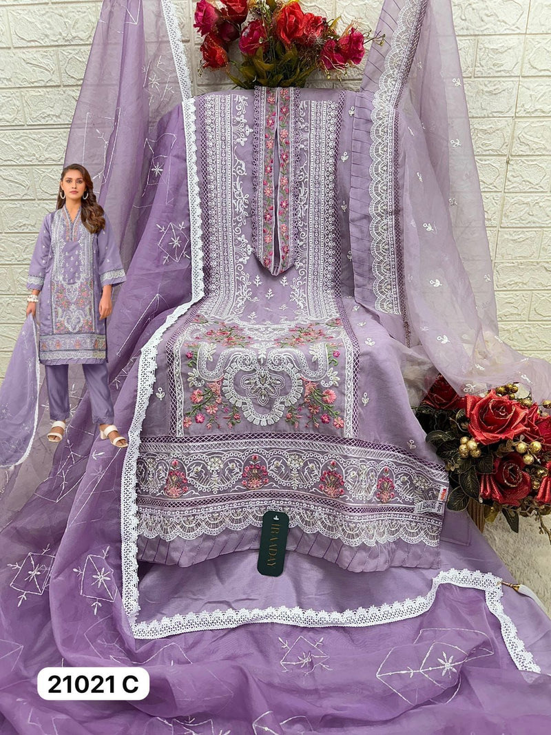 FEPIC IRAADAY DNO 21201  B ORGANZA EMBROIDERED WITH HEAVY HANDWORK PAKISTANI SUIT SINGLE