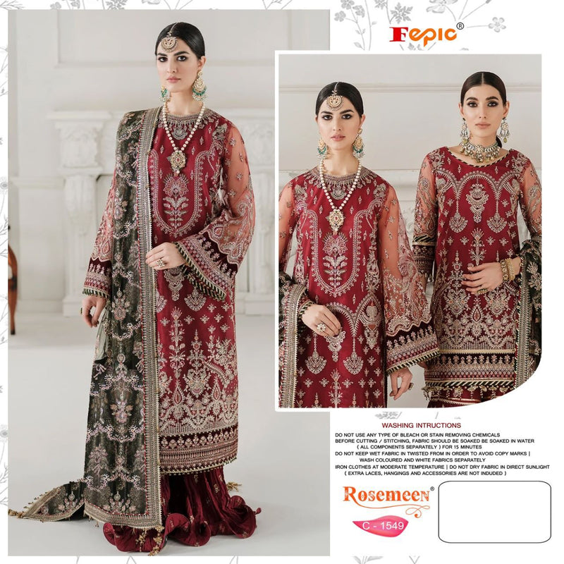 FEPIC C 1549 EMBROIDERED WITH HANDWORK DESIGNER PARTY WEAR PAKISTANI SUIT SINGLES