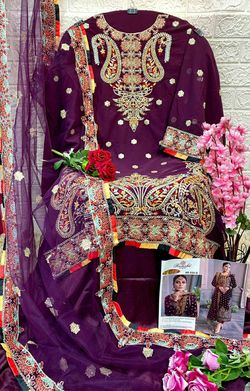 RAMSHA R-554-D PARTY WEAR GEORGETE HEAVY EMBROIDERY PAKISTANI SUIT  SINGLES