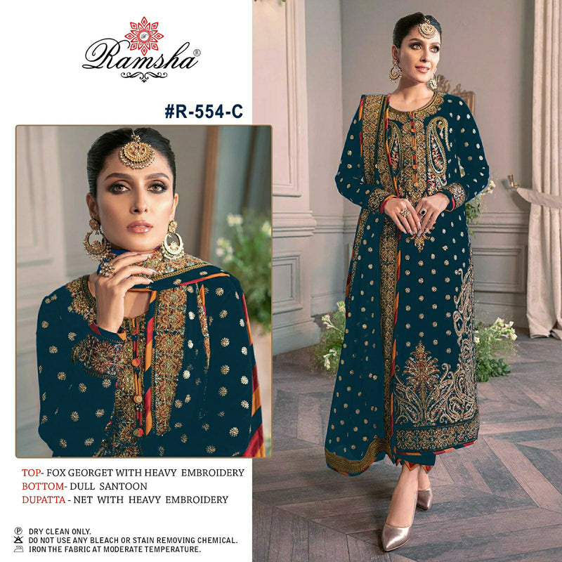 RAMSHA R-554-C PARTY WEAR GEORGETE HEAVY EMBROIDERY PAKISTANI SUIT  SINGLES