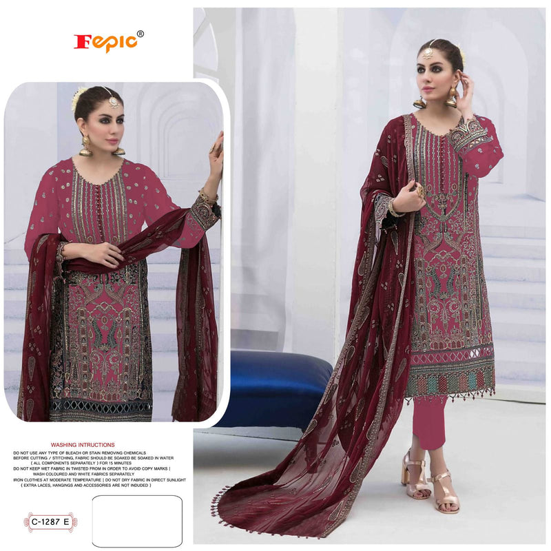 FEPIC ROSEMEEN C-1287-E GEORGETTE EMBROIDERED PARTY WEAR PAKISTANI SUIT SINGLES