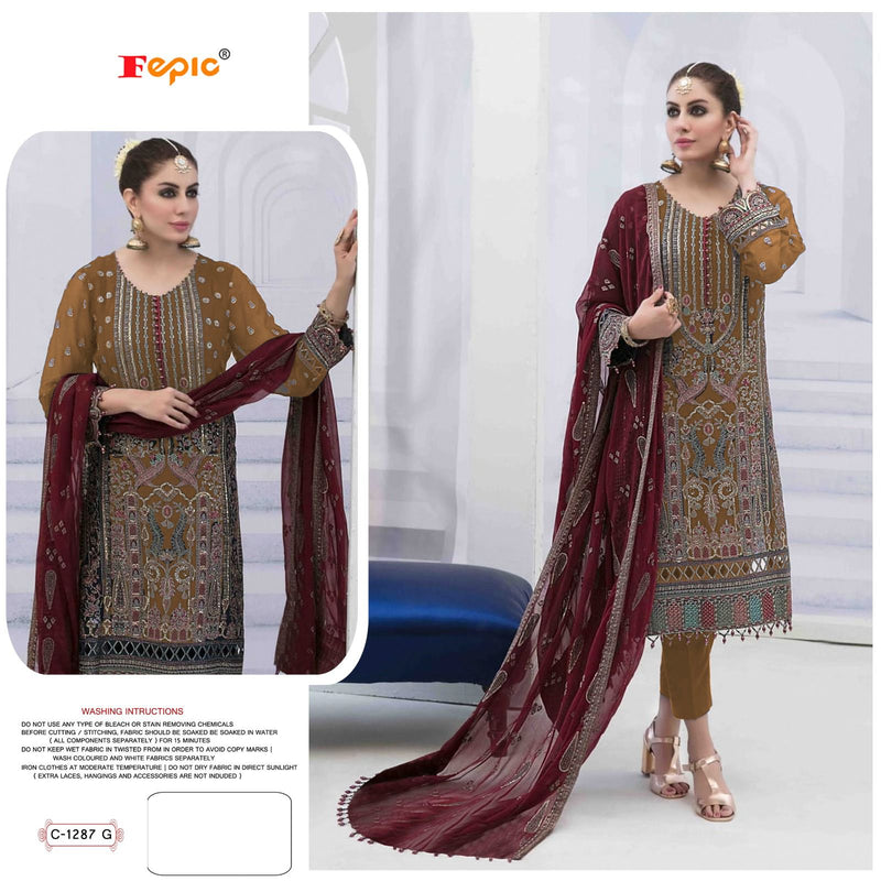 FEPIC ROSEMEEN C-1287-G GEORGETTE EMBROIDERED PARTY WEAR PAKISTANI SUIT SINGLES