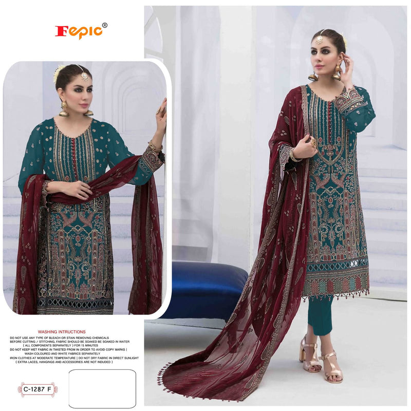 FEPIC ROSEMEEN C-1287-F GEORGETTE EMBROIDERED PARTY WEAR PAKISTANI SUIT SINGLES