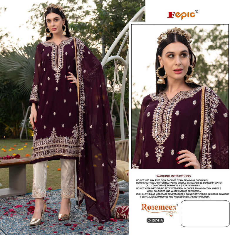 FEPIC ROSEMEEN C-1574-A GEORGETTE EMBROIDERED PARTY WEAR PAKISTANI SUIT SINGLES