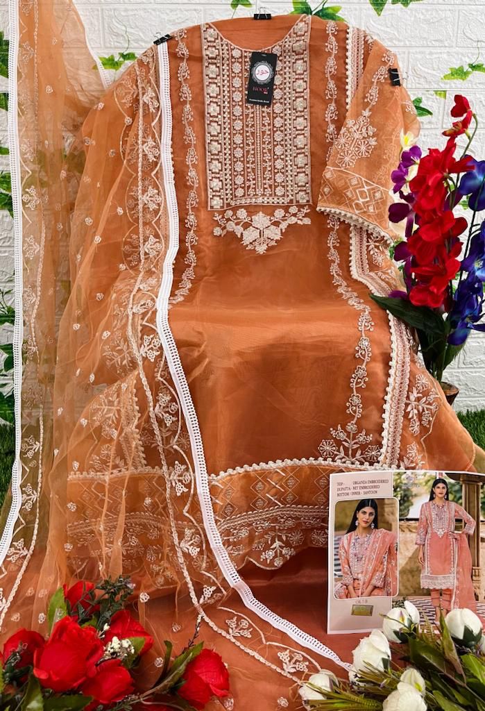 HOOR TEX-OR-7-B ORGANZA EMBROIDERY SEQUENCE WORK PARTY WEAR PAKISTANI SUIT SINGLES