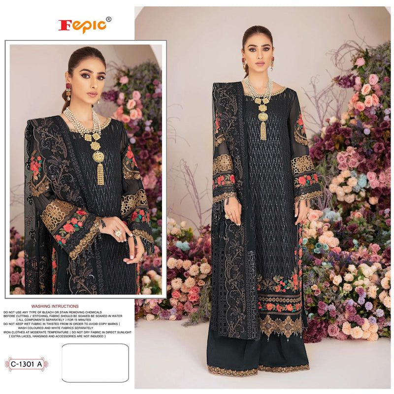 FEPIC ROSEMEEN C-1301-A GEORGETTE EMBROIDERED PARTY WEAR PAKISTANI SUIT SINGLES