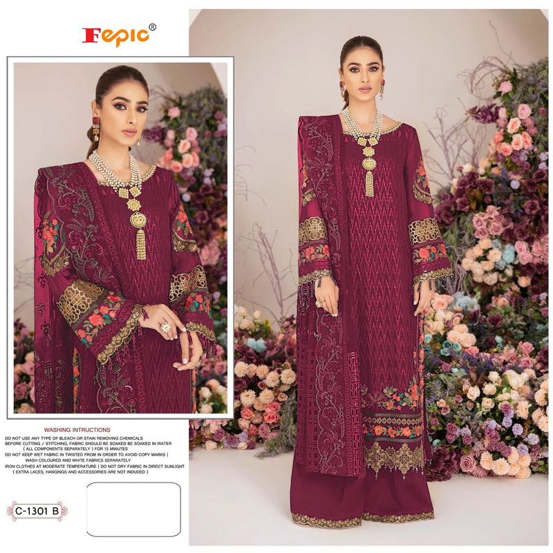 FEPIC ROSEMEEN C-1301-B GEORGETTE EMBROIDERED PARTY WEAR PAKISTANI SUIT SINGLES