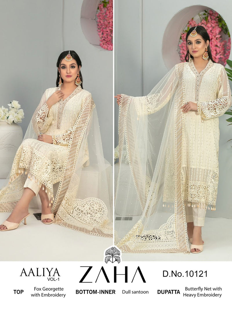 ZAHA AALIYA -VOL-1-10121 GEORGETTE HEAVY EMBROIDERED PARTY WEAR PAKISTANI SUIT SINGLES