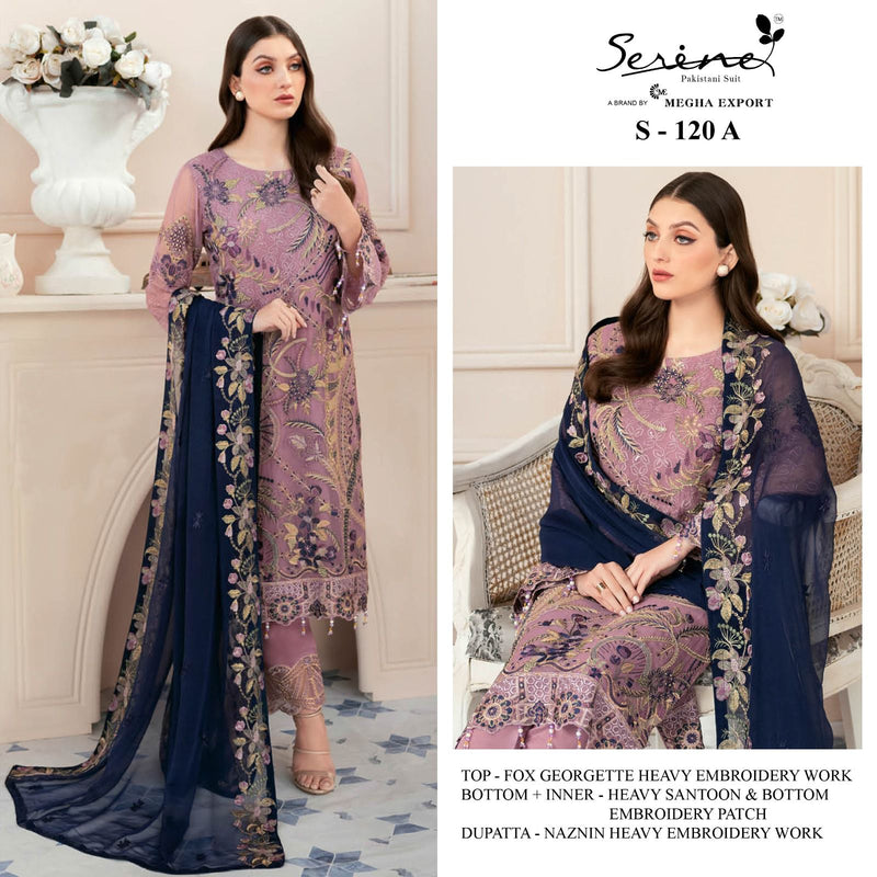 SERINE S-120 A GEORGETTE  HEAVY EMBROIDERED NECK PATCH MOTI WORK STYLISH DESIGNER PARTY WEAR PAKISTANI SUIT SINGLES