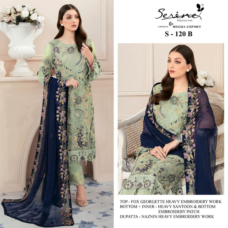 SERINE S-120 B GEORGETTE  HEAVY EMBROIDERED NECK PATCH MOTI WORK STYLISH DESIGNER PARTY WEAR PAKISTANI SUIT SINGLES