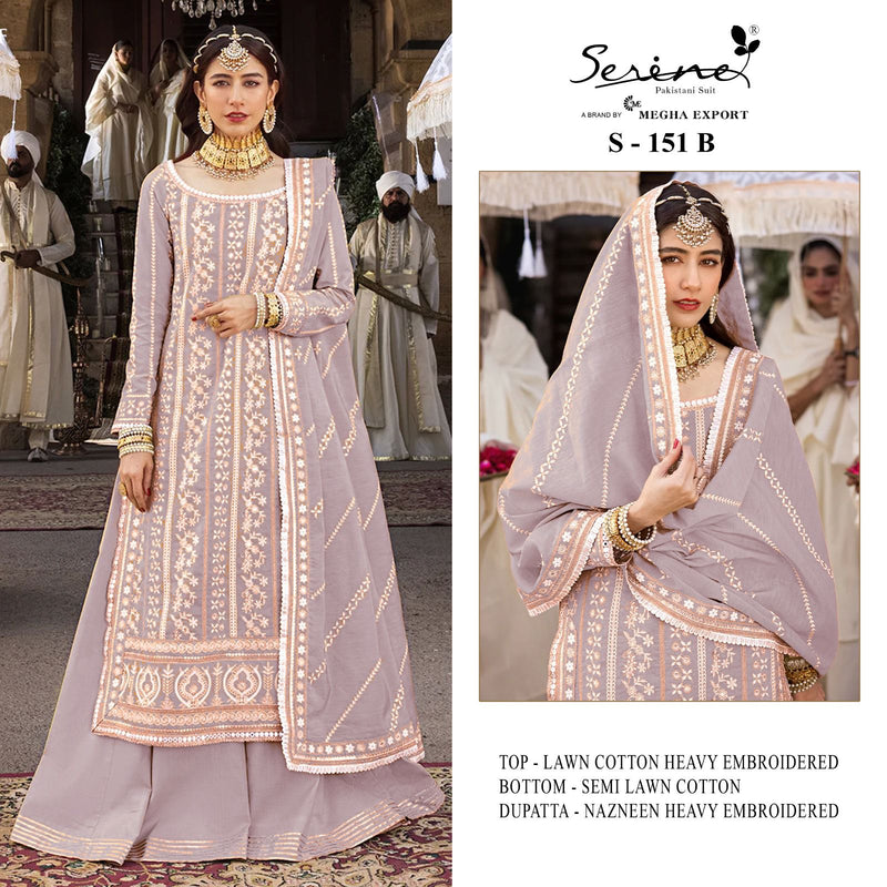 SERINE S-151 B LAWN COTTON HEAVY EMBROIDERED STYLISH DESIGNER PARTY WEAR PAKISTANI SUIT SINGLES