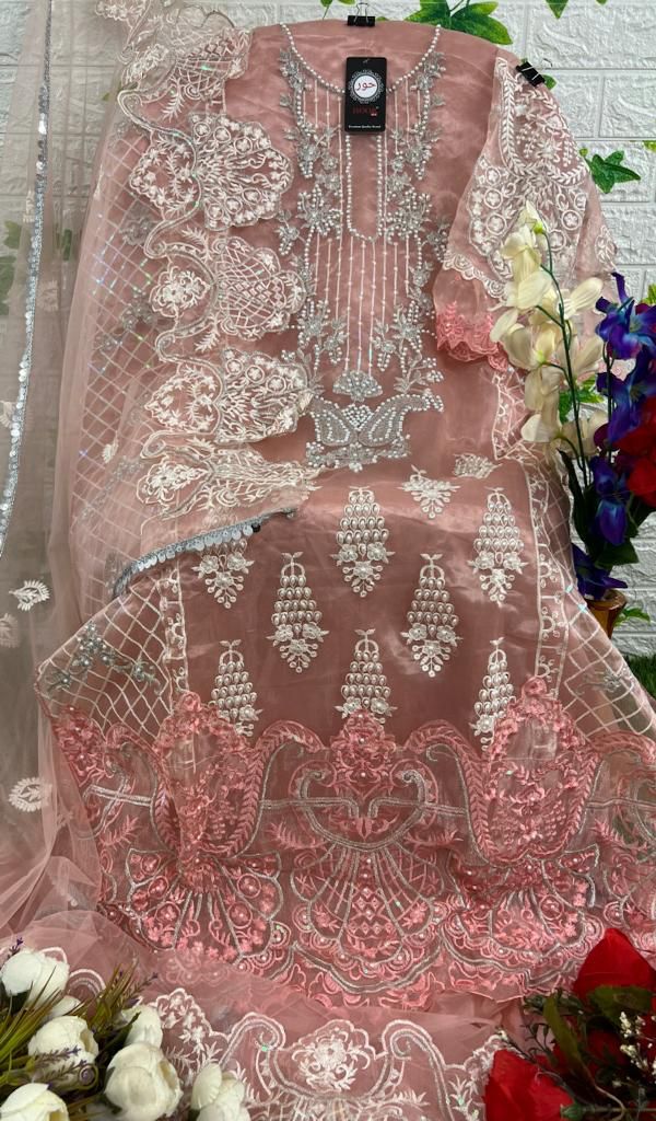 HOOR TEX-OR-21-D ORGANZA EMBROIDERY BEAUTIFUL MOTI WORK PARTY WEAR PAKISTANI SUIT SINGLES