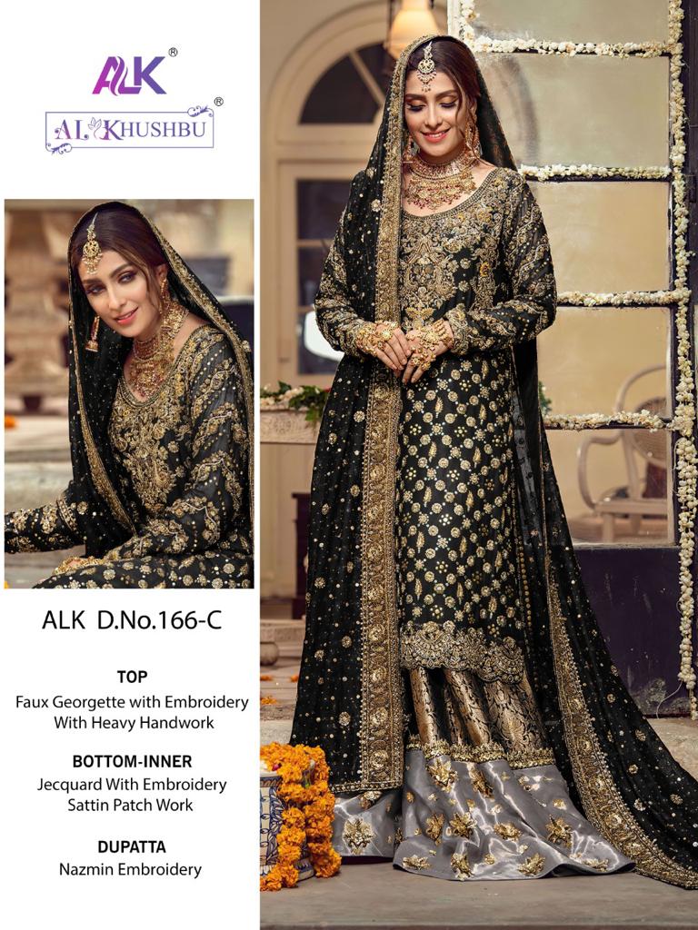 AL_KHUSHBU 166-C GEORGETTE EMBROIDERED WITH HEAVY HANDWORK STYLISH DESIGNER PARTY WEAR PAKISTANI SUIT SINGLES
