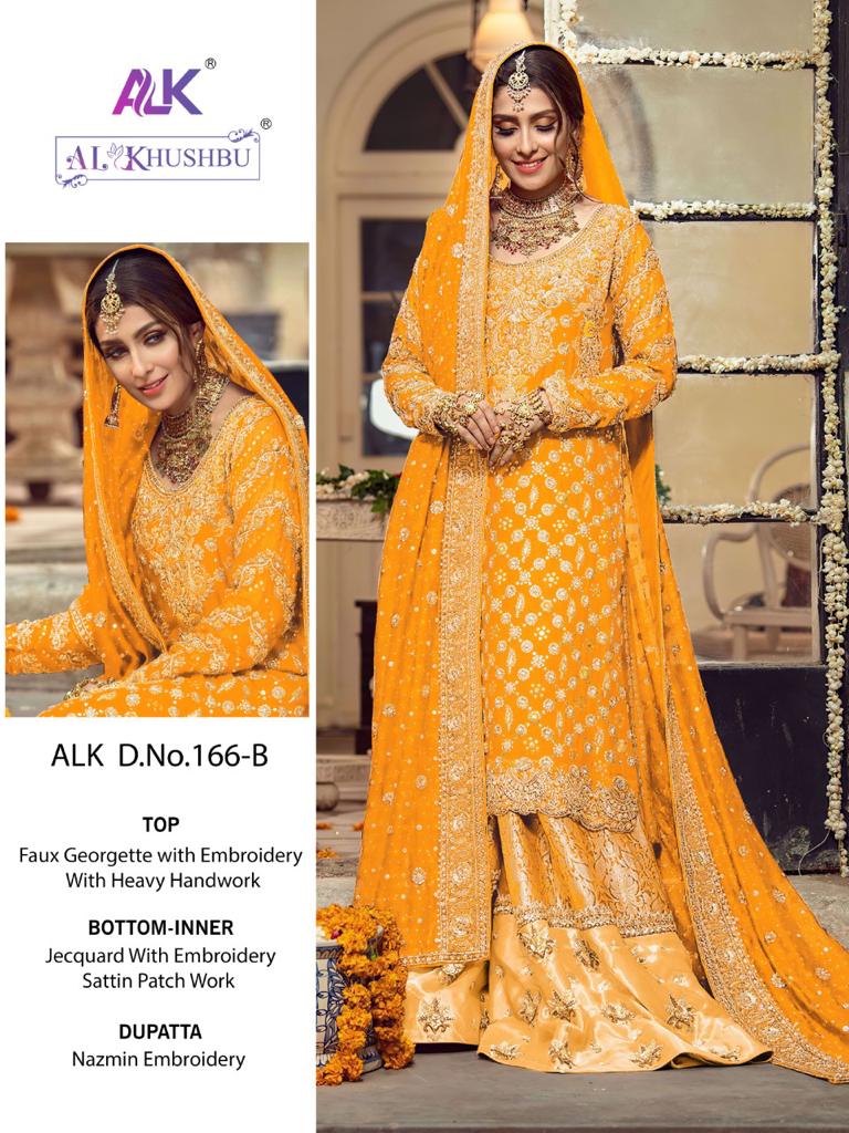 AL_KHUSHBU 166-B GEORGETTE EMBROIDERED WITH HEAVY HANDWORK STYLISH DESIGNER PARTY WEAR PAKISTANI SUIT SINGLES