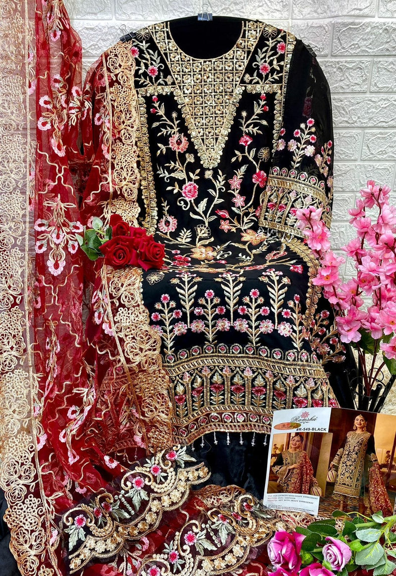 RAMSHA R 549 GEORGET EMBROIDERED STYLISH DESIGNER PARTY WEAR PAKISTANI SUIT SINGLES