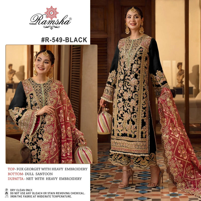 RAMSHA R 549 GEORGET EMBROIDERED STYLISH DESIGNER PARTY WEAR PAKISTANI SUIT SINGLES