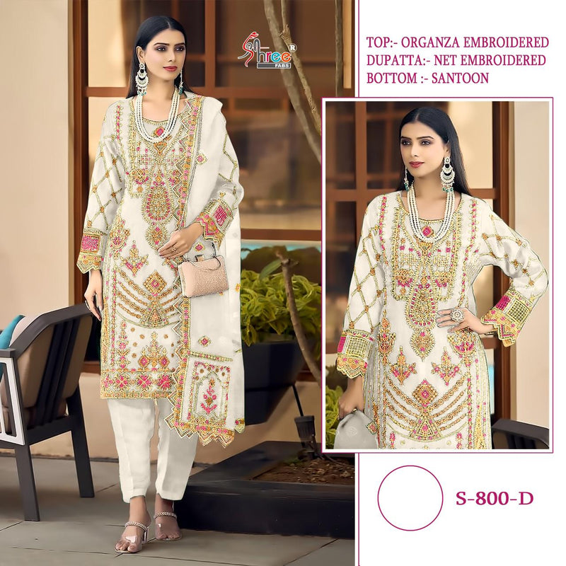 SHREE S 800 B ORGANZA EMBROIDERED STYLISH DESIGNER PARTY WEAR PAKISTANI SUIT SINGLES