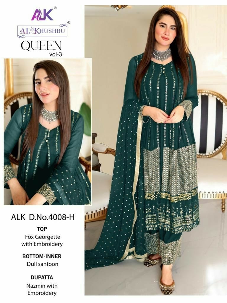 AL KHUSHBU 4008 H EMBROIDERED STYLISH DESIGNER PARTY WEAR SUIT SINGLES