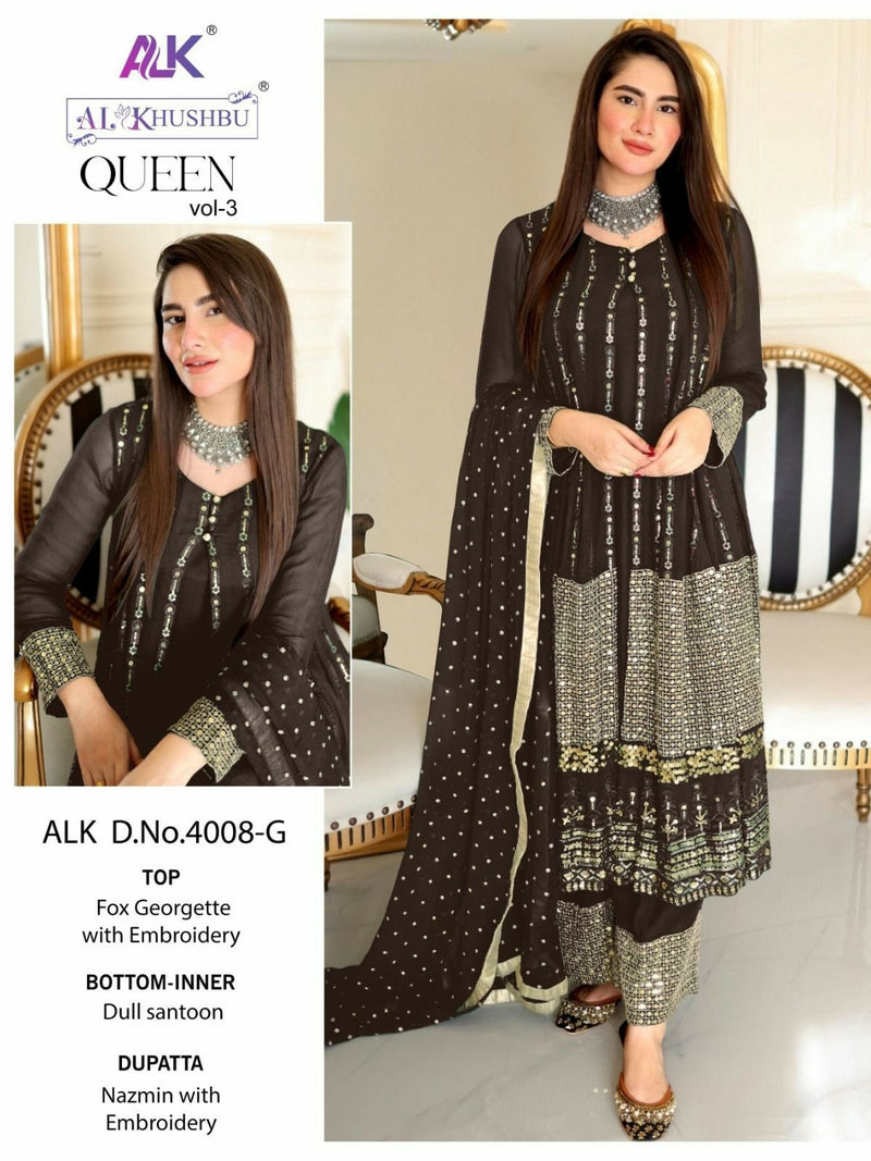 AL KHUSHBU 4008 G GEORGETTE EMBROIDERED STYLISH DESIGNER PARTY WEAR PAKISTANI SINGLES