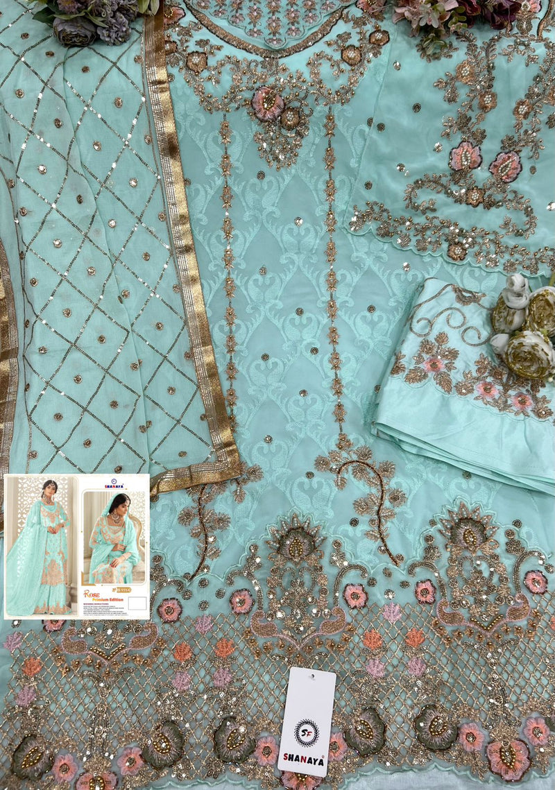 SHANAYA S 111 C GEROGEETE EMBROIDERED WEDDING WEAR DESIGNER PAKISTANI SUIT SINGLES
