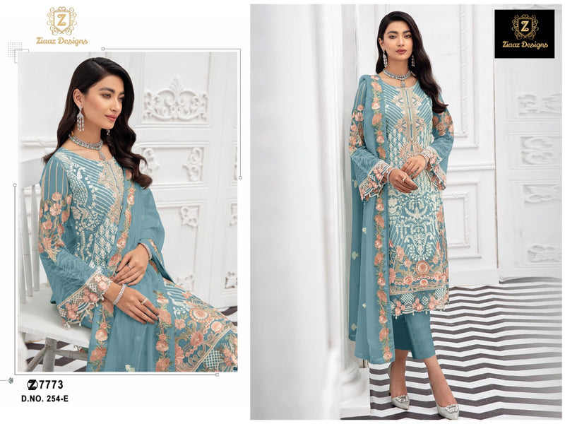 ZIAAZ 254 E GEORGETTE EMBROIDERED STYLISH DESIGNER PARTY WEAR PAKISTANI SUIT SINGLES