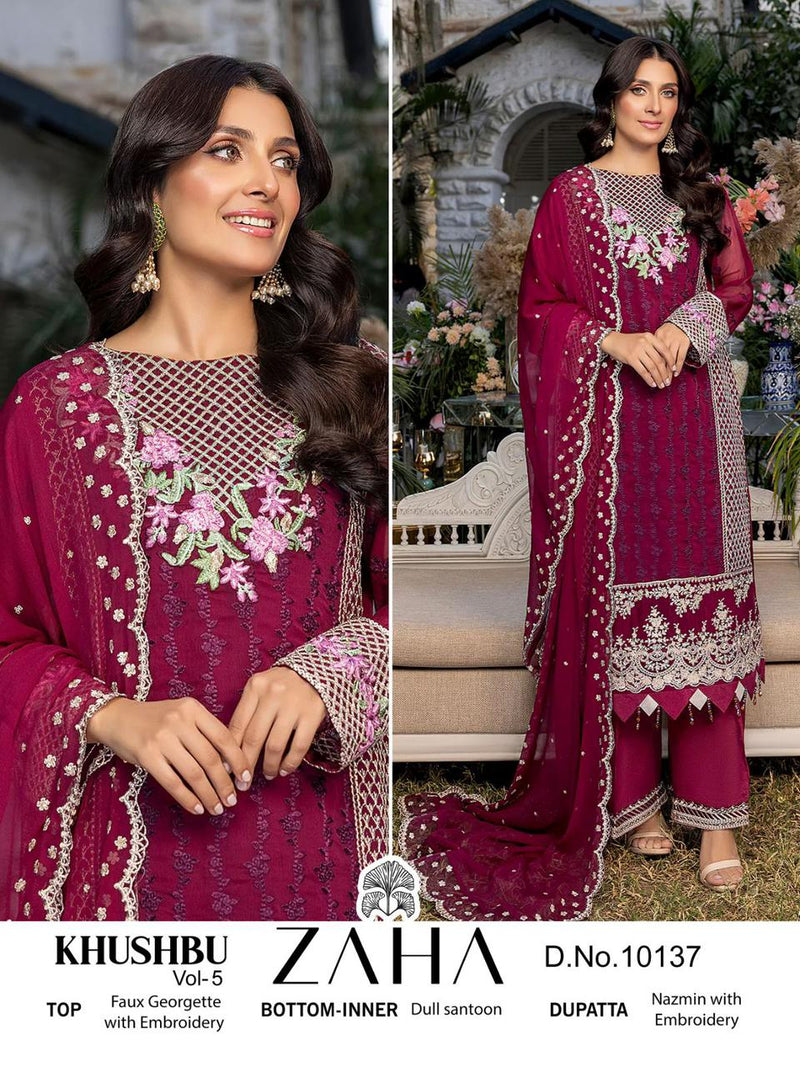 ZAHA 10137 GEORGETTE EMBROIDERED PARTY WEAR PAKISTANI DISIGNER SUIT