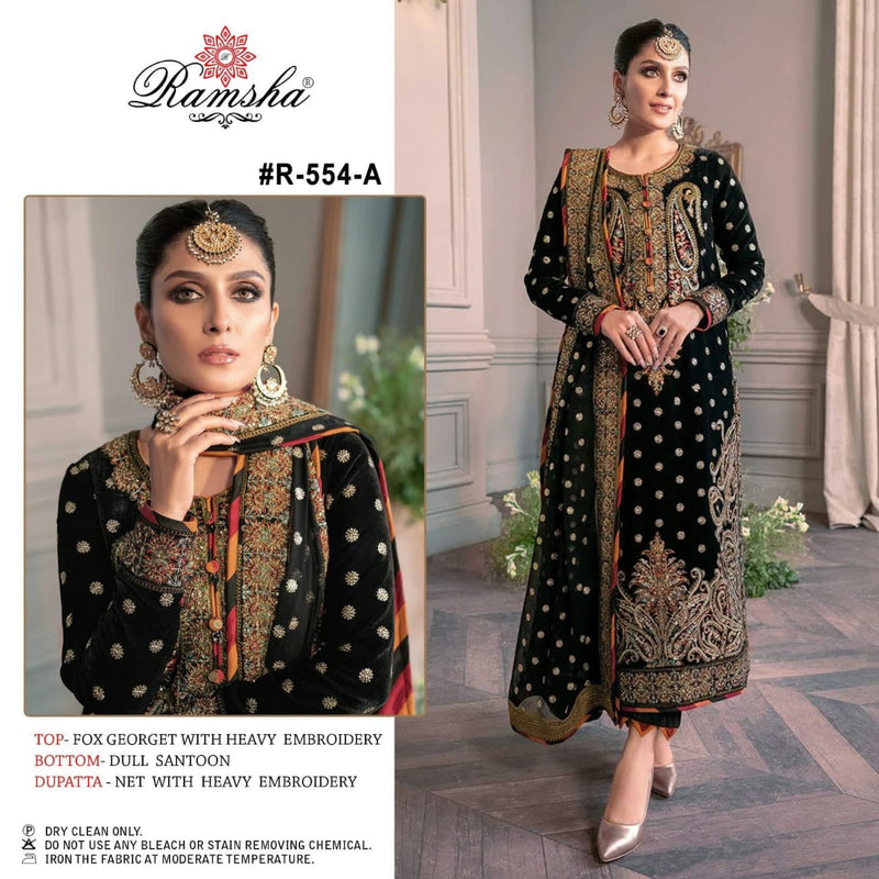 RAMSHA 554 A  GEORGETTE HEAVY EMBROIDERY FANCY DESIGNER PARTY WEAR PAKISTANI SUIT SINGLES