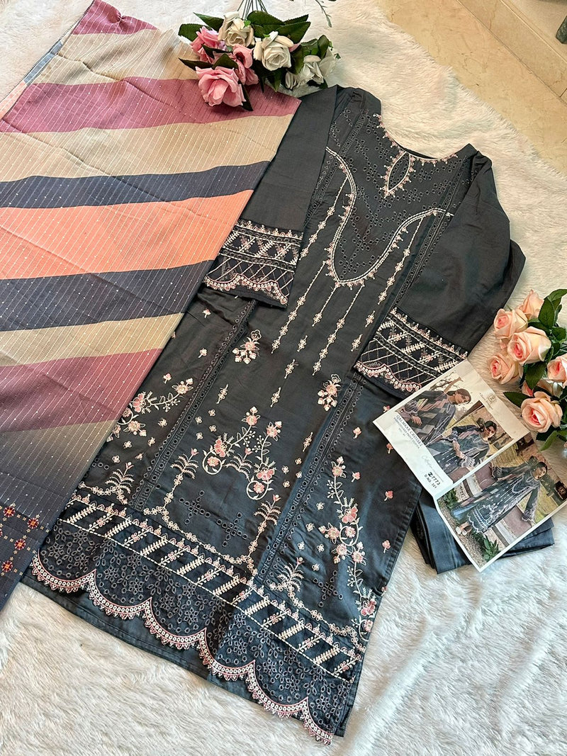 ZIAAZ 321 DESIGN COTTON SELF EMBROIDERRD VERY BEAUTIFUL AND DIFFERENT SHADE OUTFIT WITH FULL WORK AN VERY SOFT PRINTED DUPATTA