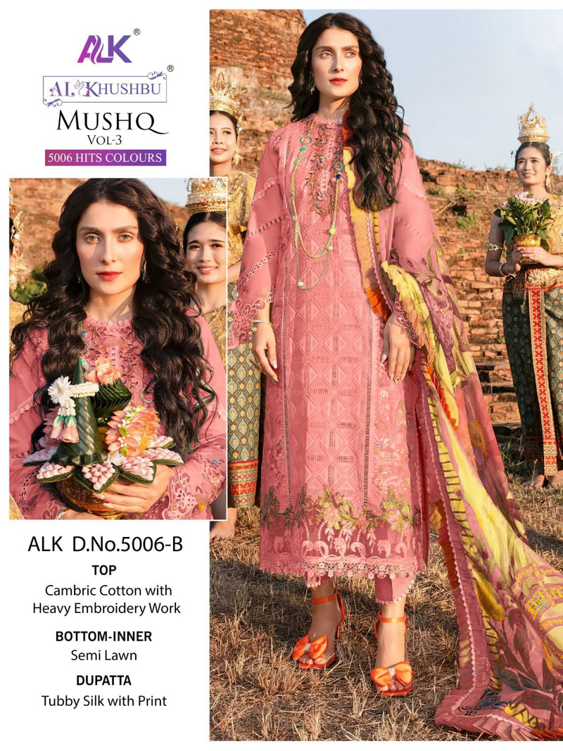 AL KHUSHBU ALK 5006 B PURE CAMBRIC COTTON WITH HEAVY EMBROIDERY WITH MOTHI WORK PAKISTANI SUIT