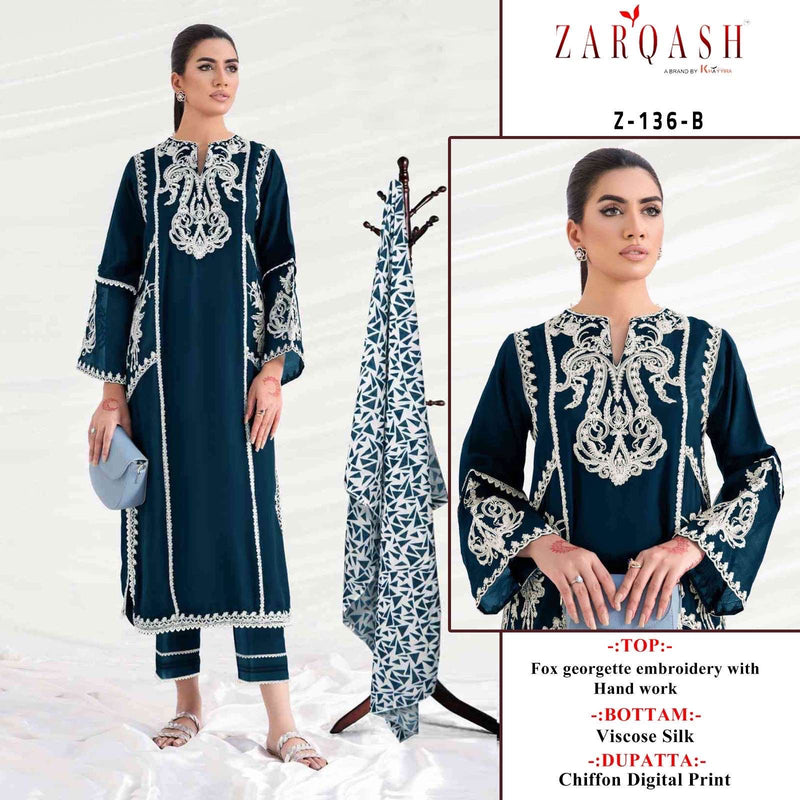 ZARQASH Z 136 B FOX GEORGETTE CHIFFON DIGITAL PRIT DESIGNER PAKISTANI PRETH KURTI SINGLES